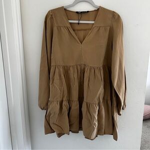 Zara Tan V-Neck Tunic Top